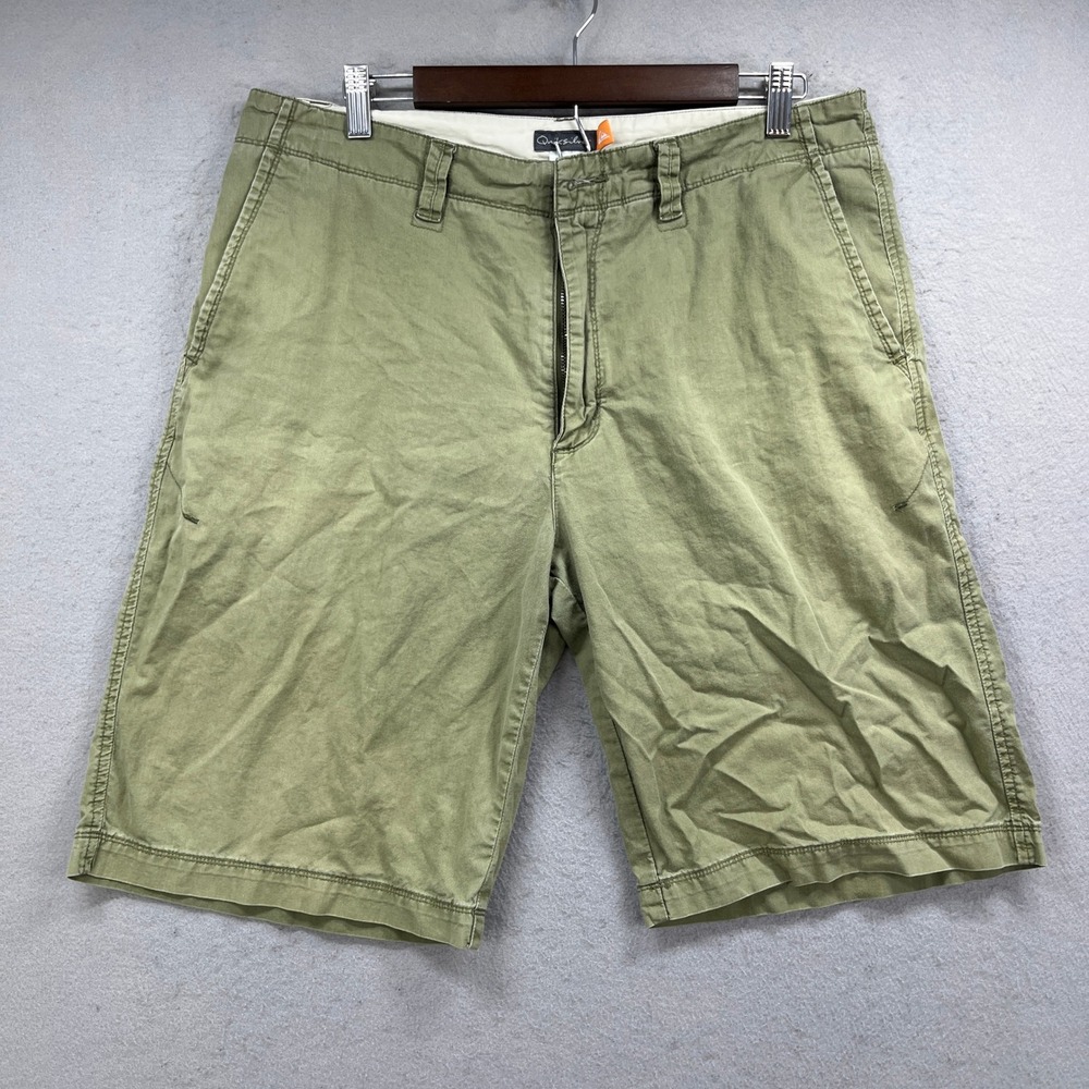 Quiksilver Chino Shorts Mens 34 Green Flat Front Cotton Twill Casual Outdoor